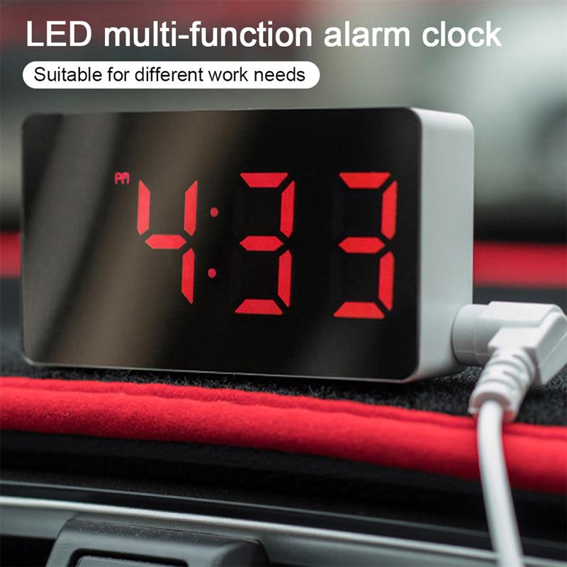 LED Mirror Digital MINI Alarm Clock Snooze Table Clock Wake Up Mute Calendar Dimmable Electronic Desktop Clocks Home Decoration