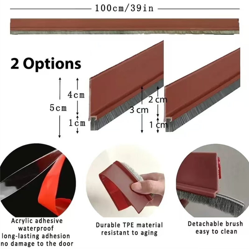 100CM Hair Brush Seal Strip Door Bottom Seal Strip Insectproof Soundproof Door Bottom Seal Strip Door Stop Self-adhesive Strip