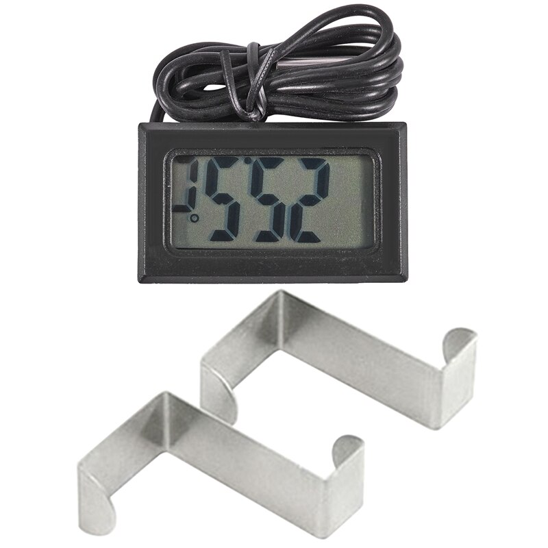 1x LCD Refrigerator Freezer Refrigerator Digital Thermometer Temperature -50 - 110 Celsius & 2Pc Back Door Hook Stainless Steel