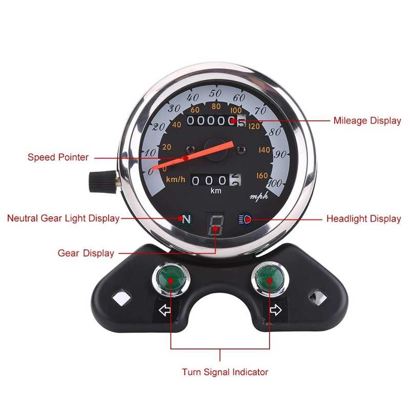 Universal Motorcycle Dual Odometer Speedometer Speedo Meter Gear Digital Display