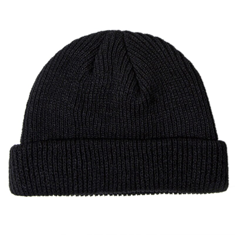 Unisex vinter svart grå rød ensfarget ribbestrikket lue luer for dame herre dame casual caps barn jenter gutter: Svart