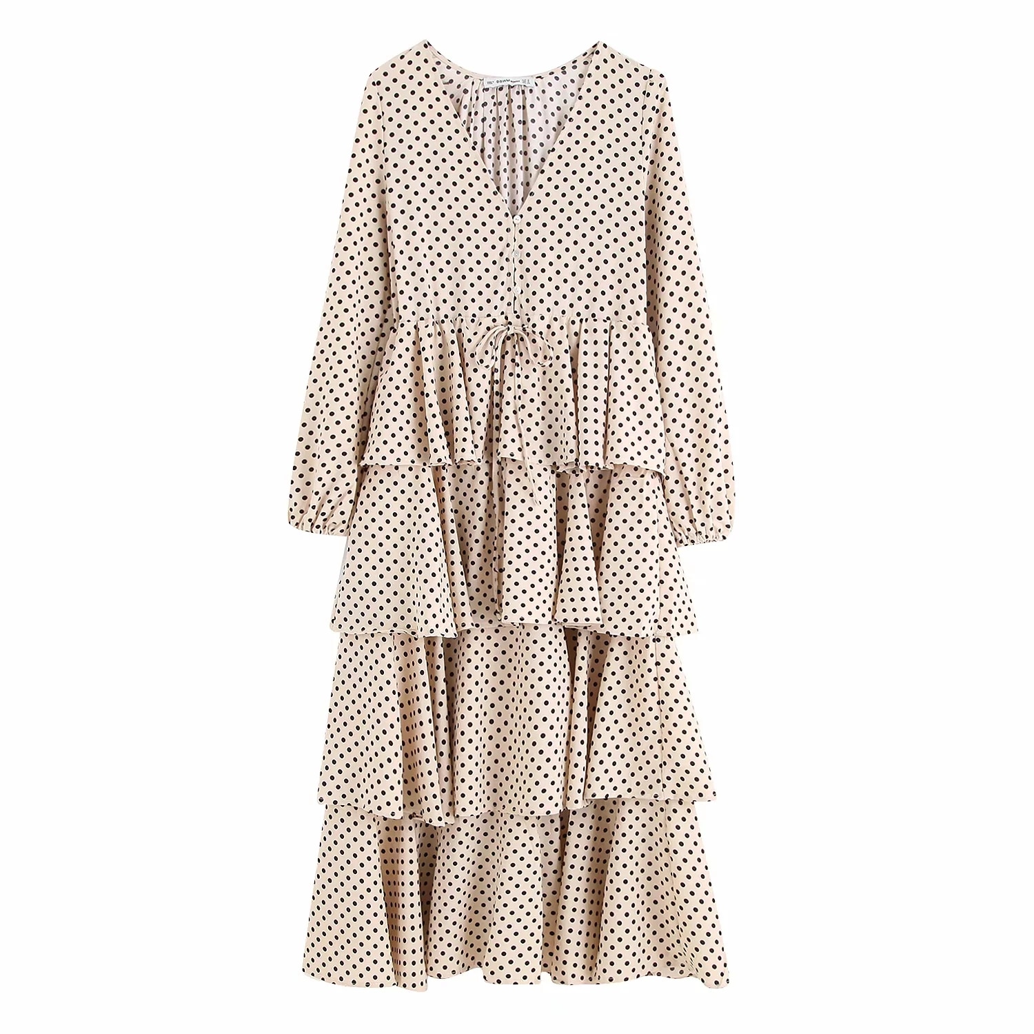 Womens stippen Maxi Jurk lange mouwen v-hals cascading ruches zora vicky Jurk drawsring lange Winter Jurk Vestidos: XS