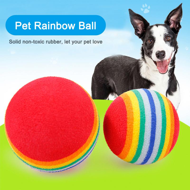 Bolas de juguete de seguridad para mascotas, Mini bolas de arcoíris para gato y perro, juguetes interactivos para masticar, pelota para rascar, suministros de entrenamiento para mascotas, 2 piezas