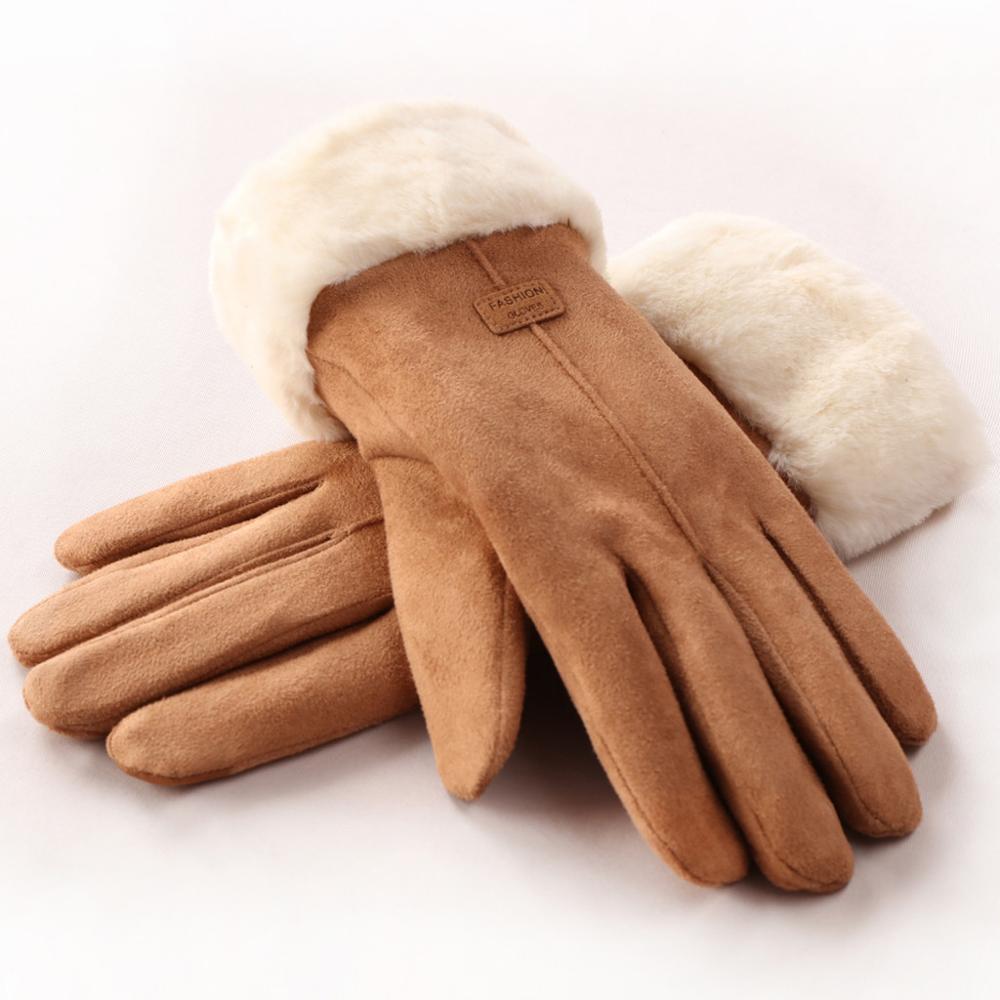 Winter Suède Handschoenen Voor Vrouwen Screen Touch Volledige Vinger Handschoenen Dikke Winter Warm Ski Anti Wind Handschoenen #20: Khaki