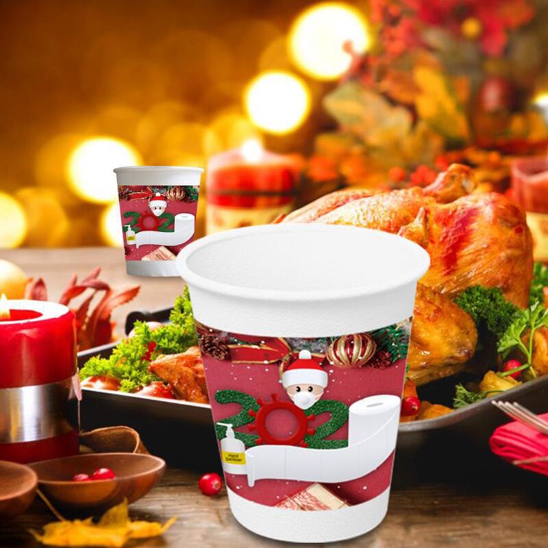 Lot de 5 gobelets en papier imprimés « joyeux noël » pour décoration de table jetable, fournitures de fête, noël, anniversaire