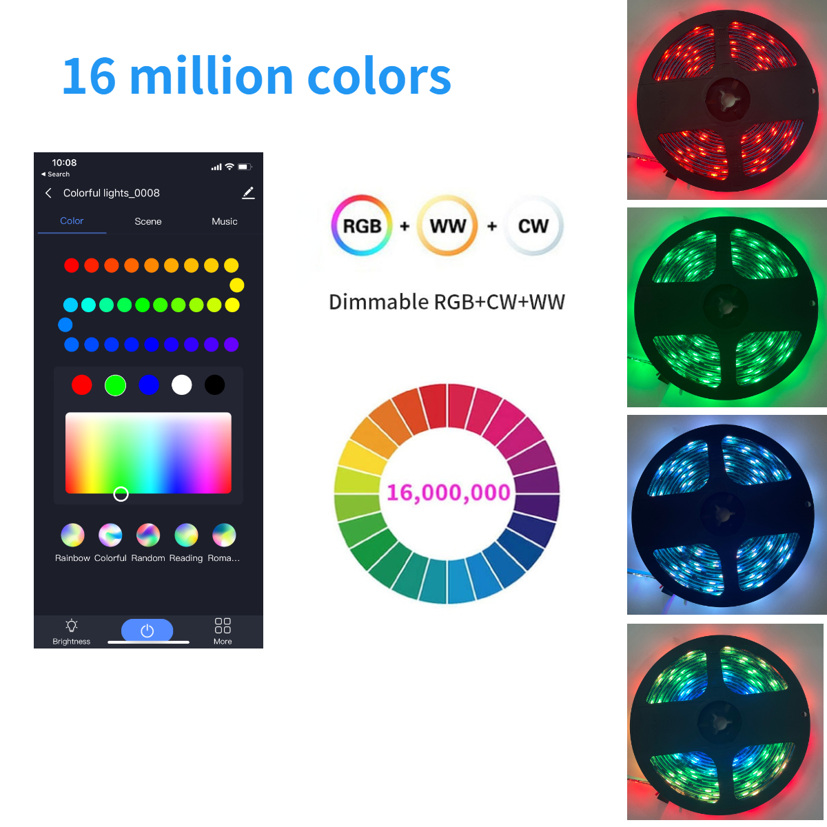 3- pin rgb + cw + ww dimmable controller for rgb led strip lights, 5v-24v bluetooth app control, supports voice control via alexa and google assistant