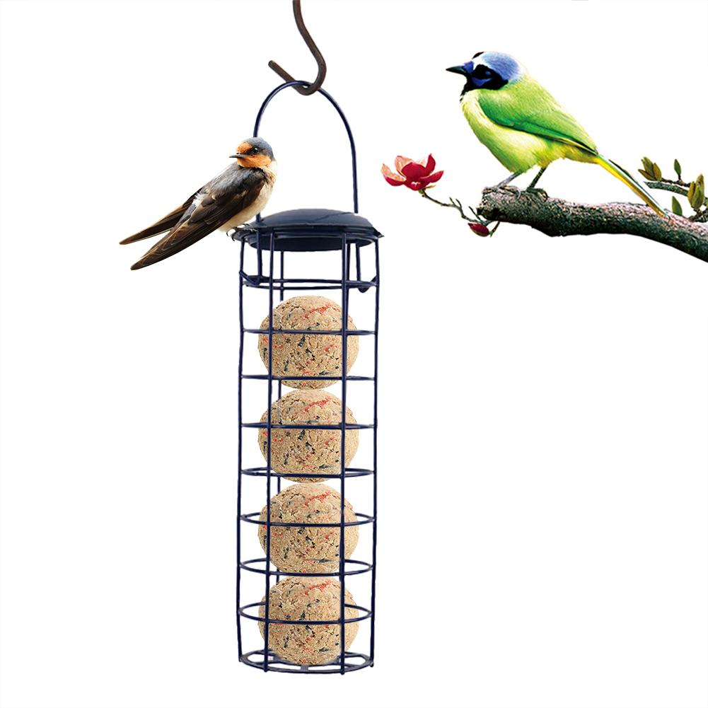 Waterproof Hanging Bird Feeder Iron Cover Bottom Wild Bird Feeder Black Outdoor Bird Food Dispenser Seed Peanut Food Container: Blue