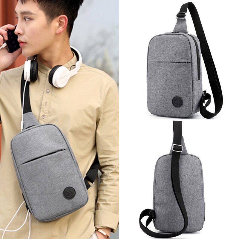 Duopindun Sac Homme Sac à bandoulière pour hommes Sac à bandoulière en toile matériel solide gris couleur USB chargement Sac à main à bandoulière