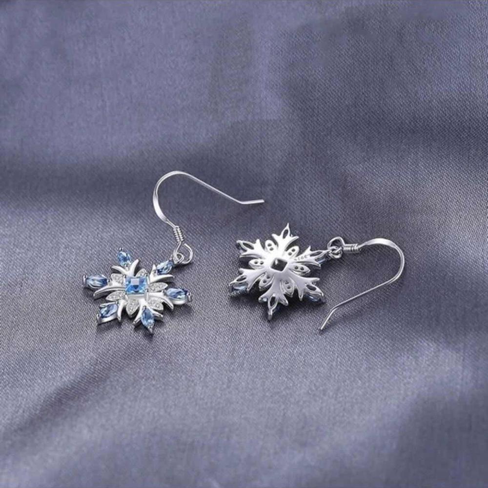 Trendy cubic Zirconia silver color Snowflake Christmas Earrings luxury Blue Cz Crystal Earrings For Women Jewelry