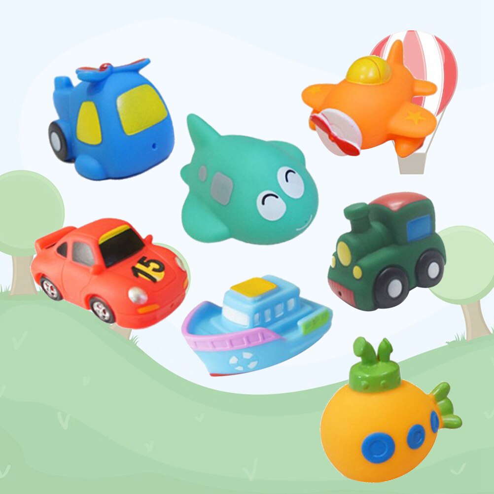 7 pcs bath toy animals water squirting squeaker fun cartoon family bathtub toy for babies toddlers children