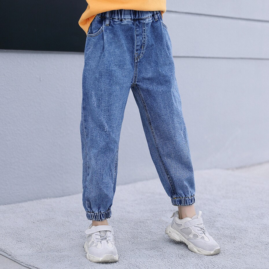 Filles jean faisceau libre pied enfants fille jean taille élastique enfant jean automne Jeans décontractés vêtements pour filles noël 6 8 10 12 14