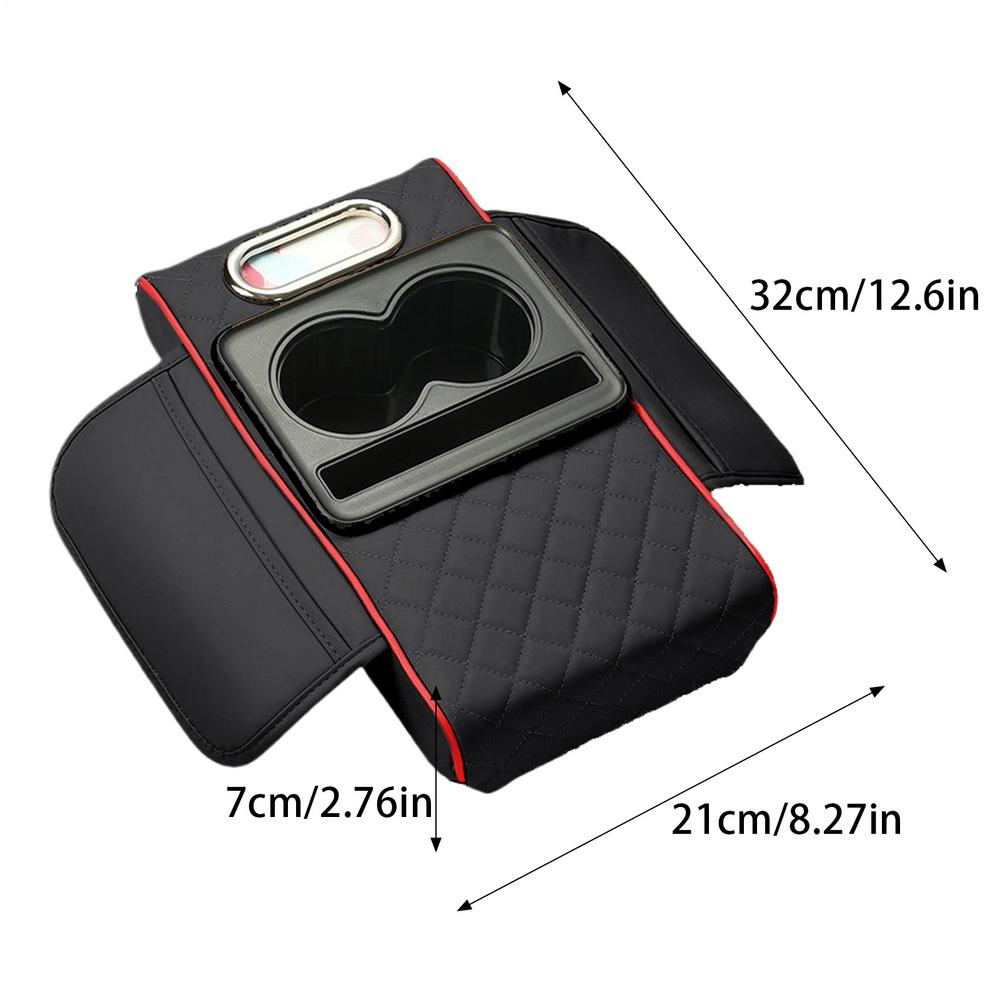 Coussin d'accoudoir de Console centrale automatique, avec 2 porte-gobelets, support de téléphone, coussin d'accoudoir en cuir PU, oreiller Portable pour voiture, coussin de hauteur: MARRON