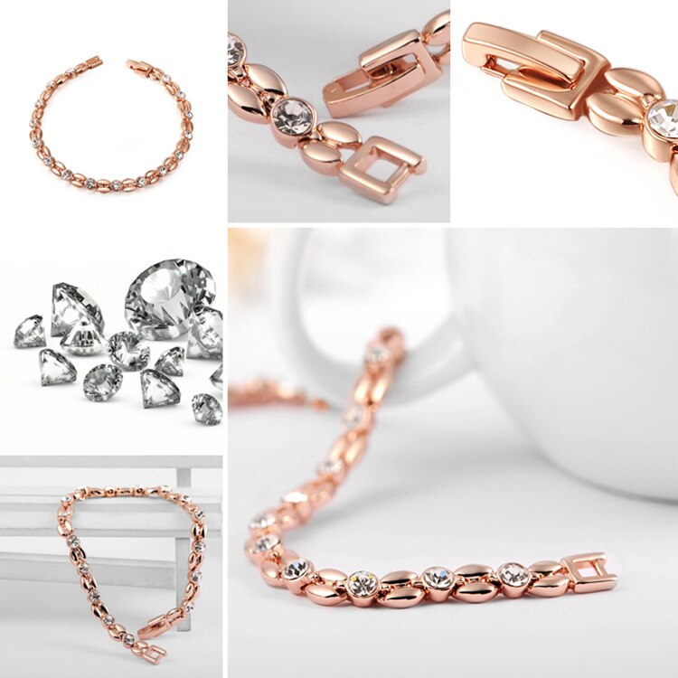 YiKLN Rose Gold Color Inlay Cubic Zirconia Wheat-shaped Bracelets & Bangles Jewelry Austrian Crystal Bracelet L2060802490