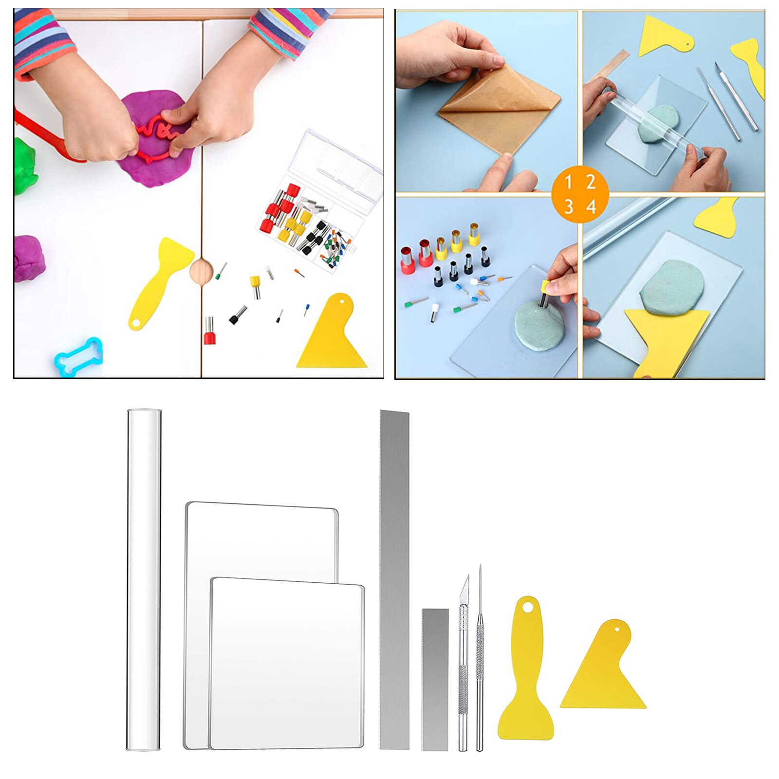 9 Stuks Diy Polymeer Klei Tool, Inclusief Acryl Klei Roller, Acryl Plaat, Klei Naald, clay Cutter, Schraper Backing Board