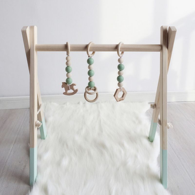 Nordic Stijl Baby Gym Spelen Kwekerij Zintuiglijke Ring-Pull Speelgoed Houten Frame Baby L9CD: green