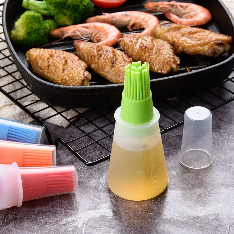 Botella de aceite para barbacoa con cepillo, dispensador de aceite de silicona para hornear, herramientas para asar a la parrilla, pinceles de cocina