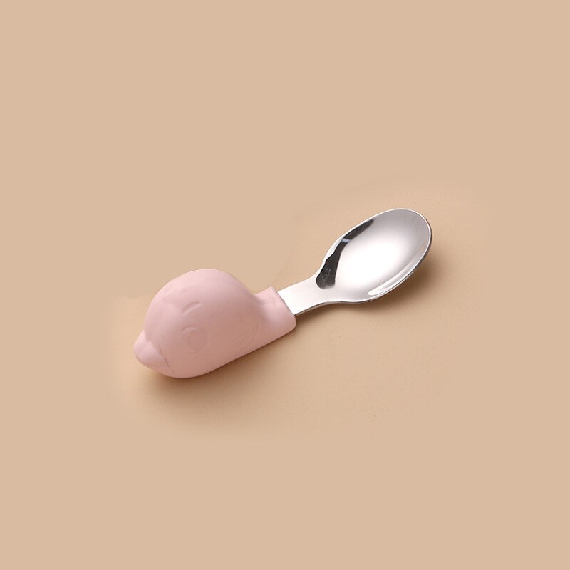 Babyservice lære at spise træning ske kort ske gaffelsæt spædbørnsservice fodergaffel baby gadgets børnebestik: Pink angry bird enkelt ske uden æske