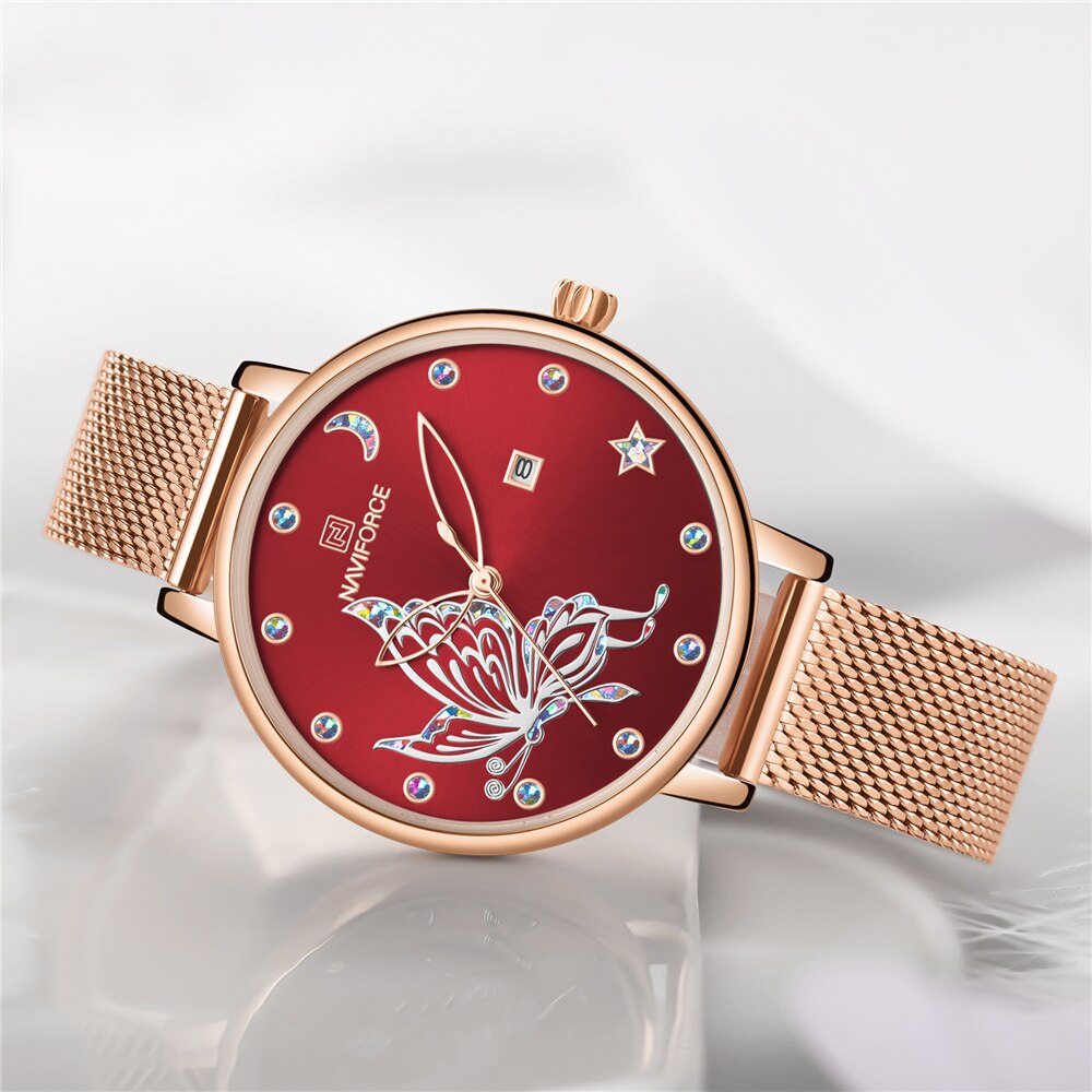 NAVIFORCE Luxe Horloge Vrouwen Mode Jurk Quartz Dames Mesh Rvs 3ATM Waterdicht Casual Horloges voor Meisje