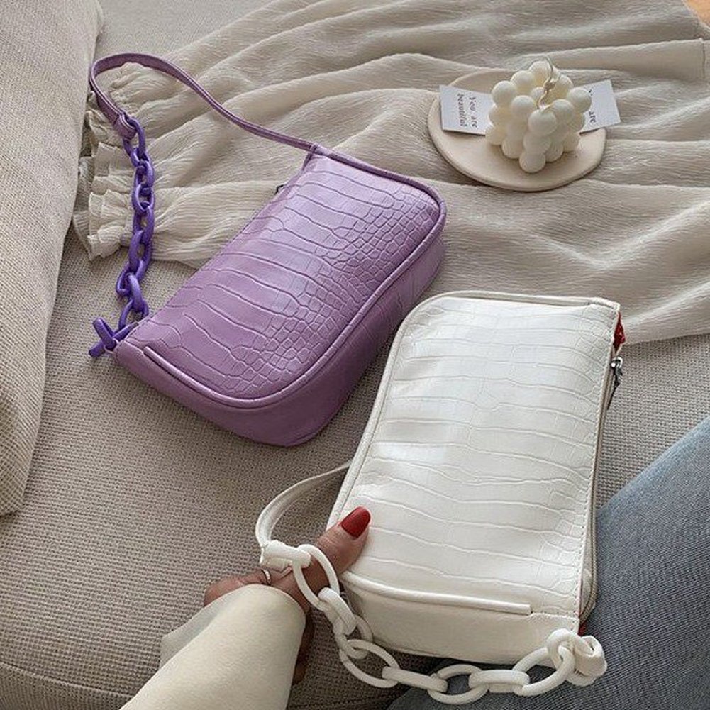 Bolso Baguette con de cocodrilo para mujer, cadena de Color caramelo , Bolso pequeño de hombro para mujer, moderno, bolso para axila de cuero
