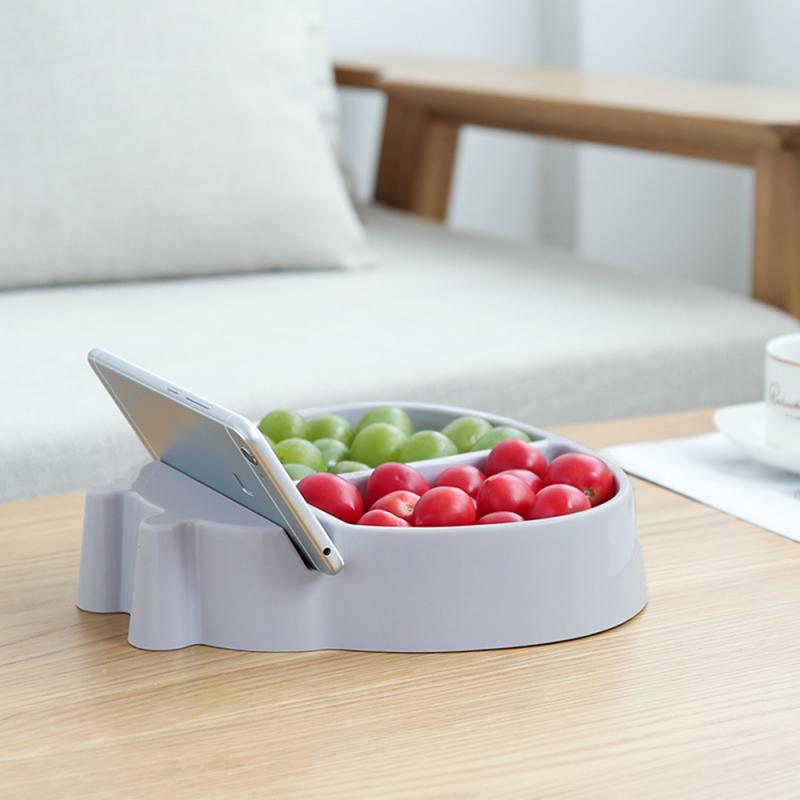 Shape Lazy Snack Bowl Plastic Double Layers Snack Storage Box Bowl Fruit Plate Bowl With Phone Holder For TV