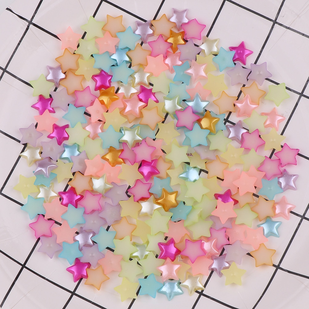 100 stk blandingsfarve 10mm femtakkede stjerne perle håndværk abs plast flatback imiterede perler tilbehør gør-det-selv sytilbehør