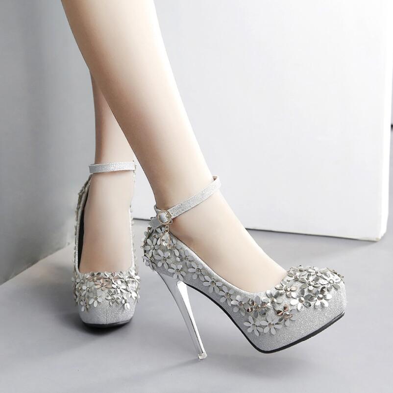 Fijn met puntige hoge hakken pailletten zilveren damesschoenen cinderella schoenen dames pumps teen kristallen bruidsschoenen