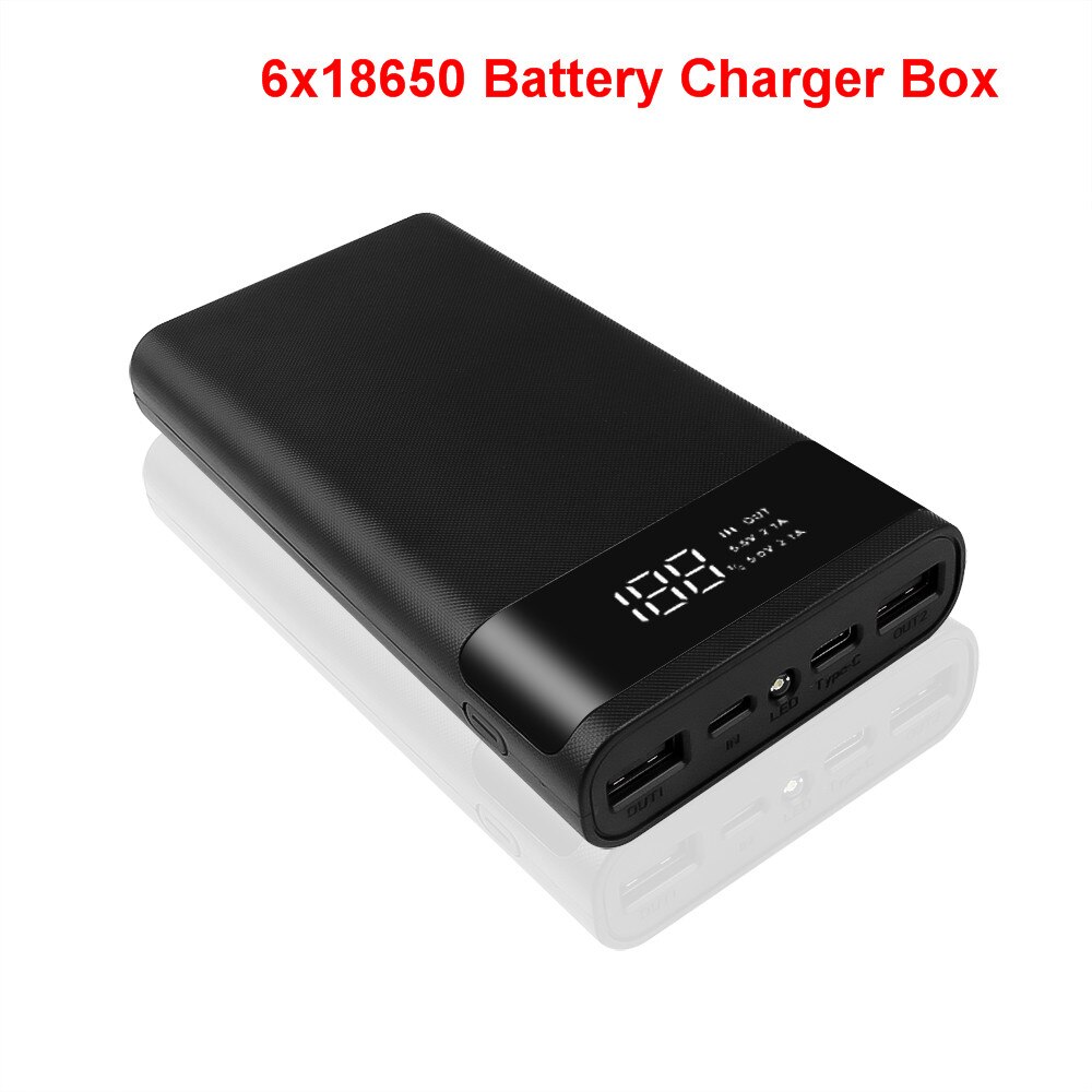 5V 2A 6x18650 Power Bank Battery Box Mobile Phone Charger DIY Shell Case 4x18650 For iphone6 Plus S6 xiaomi 20000mAh: 6x18650 Black