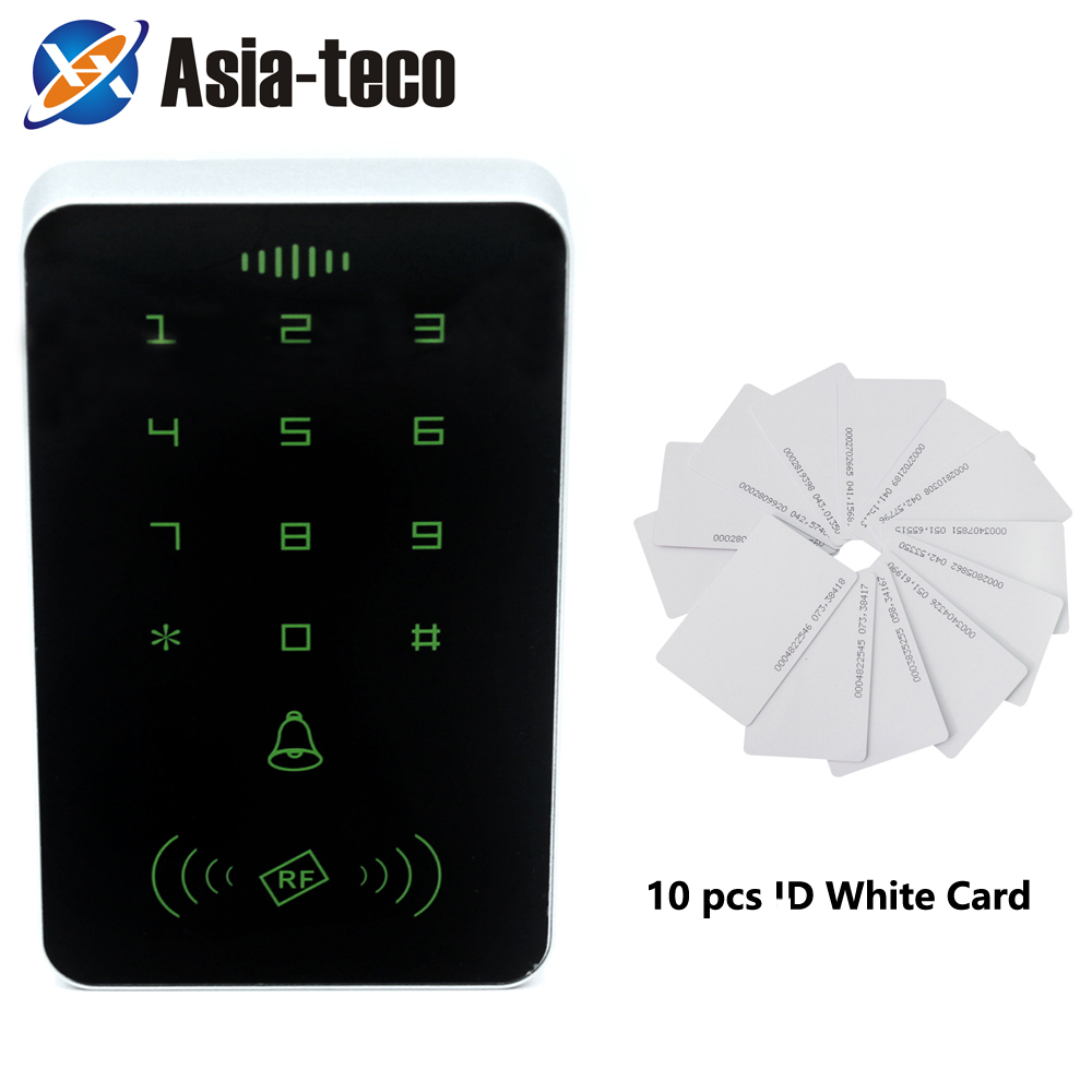 1000 users Backlight Touch Screen 125khz RFID Card Reader Keypad Access Control Reader Door Lock Opener Keyboard System: AC and 10 ID cards