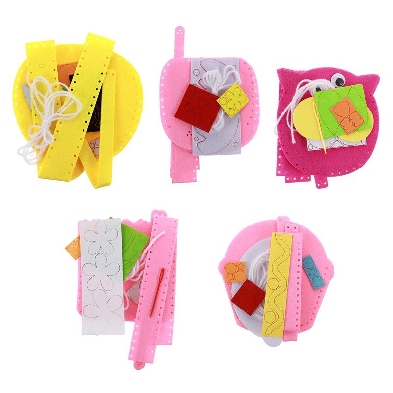5 Sets Handbag Making Kits Kids Handmade Non-woven Bag Kits DIY Craft Supplies