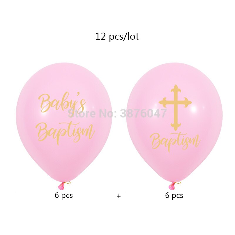 12 stk/parti baby dåbs balloner glad barnedåb baby shower fest dekoration guld kryds min dåb gud velsigne trykt ballon: Lyserød