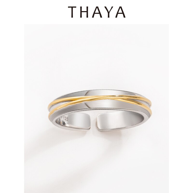 Thaya sølv 925 smykkerringe guld stjerne spor jernbane original til kvinder bijoux kvindelige fine smykker: Mandlige ringe
