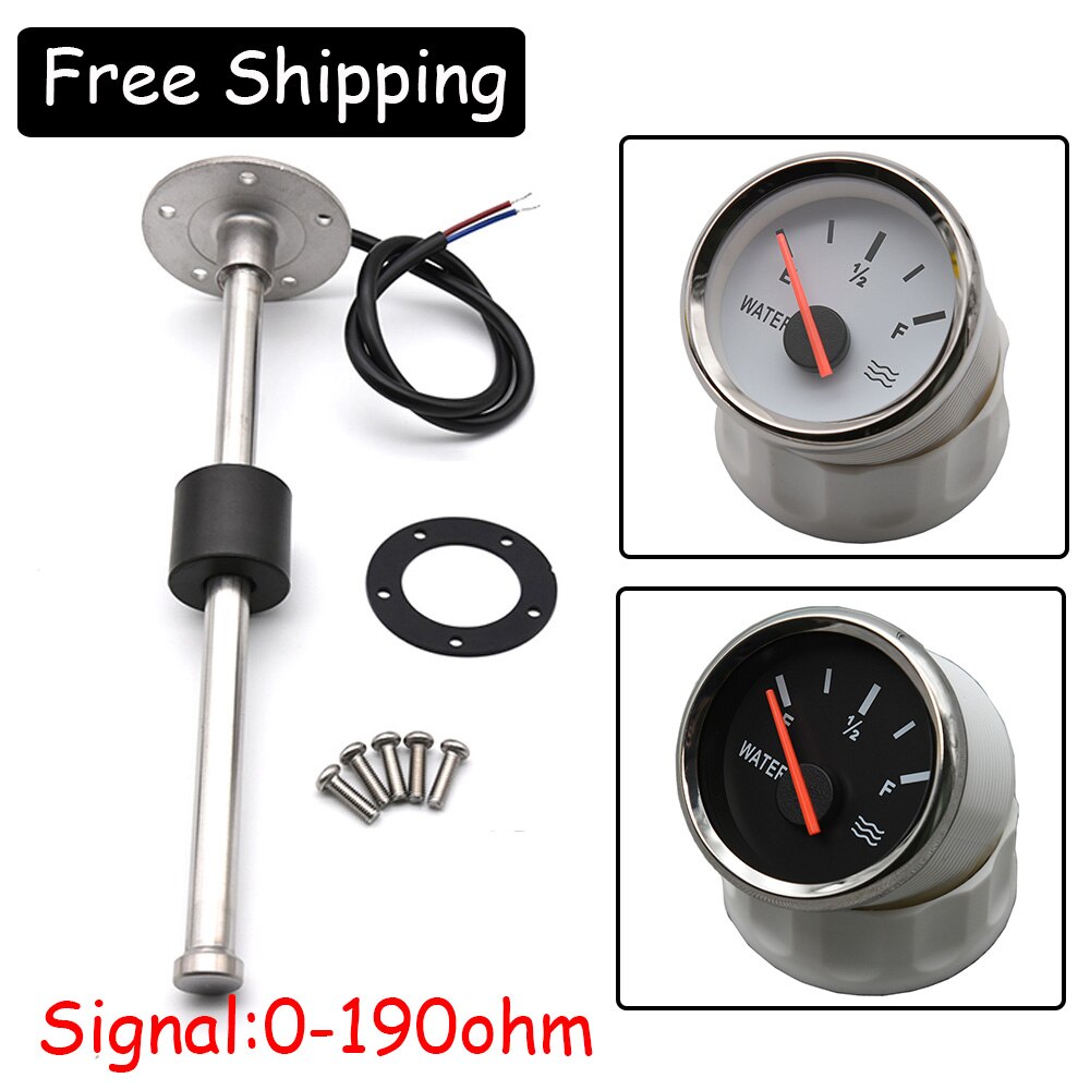 Jauge de niveau d'eau 52mm avec capteur de niveau d'eau 0-190ohm, compteur de niveau de réservoir, capteur d'unité pour voiture bateau, LED rouge 12V/24V