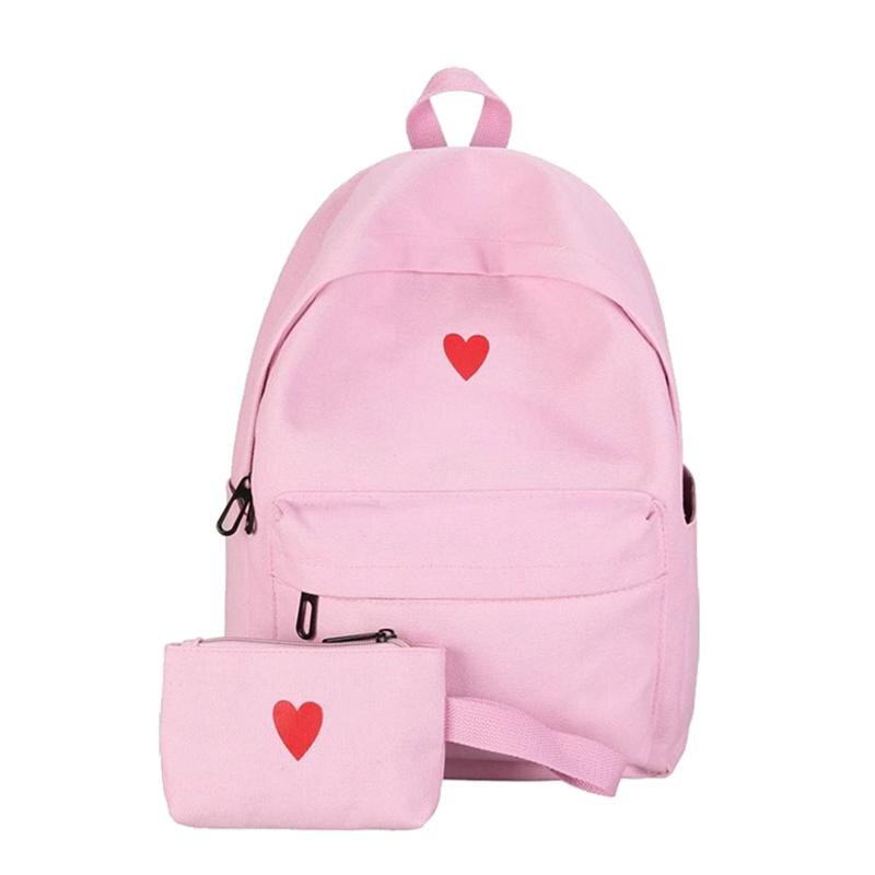 Lærred rygsæk simpel kærlighed indretning rygsæk til pige skole rejse shopping teenagere skole rygsæk (sort): Lyserød