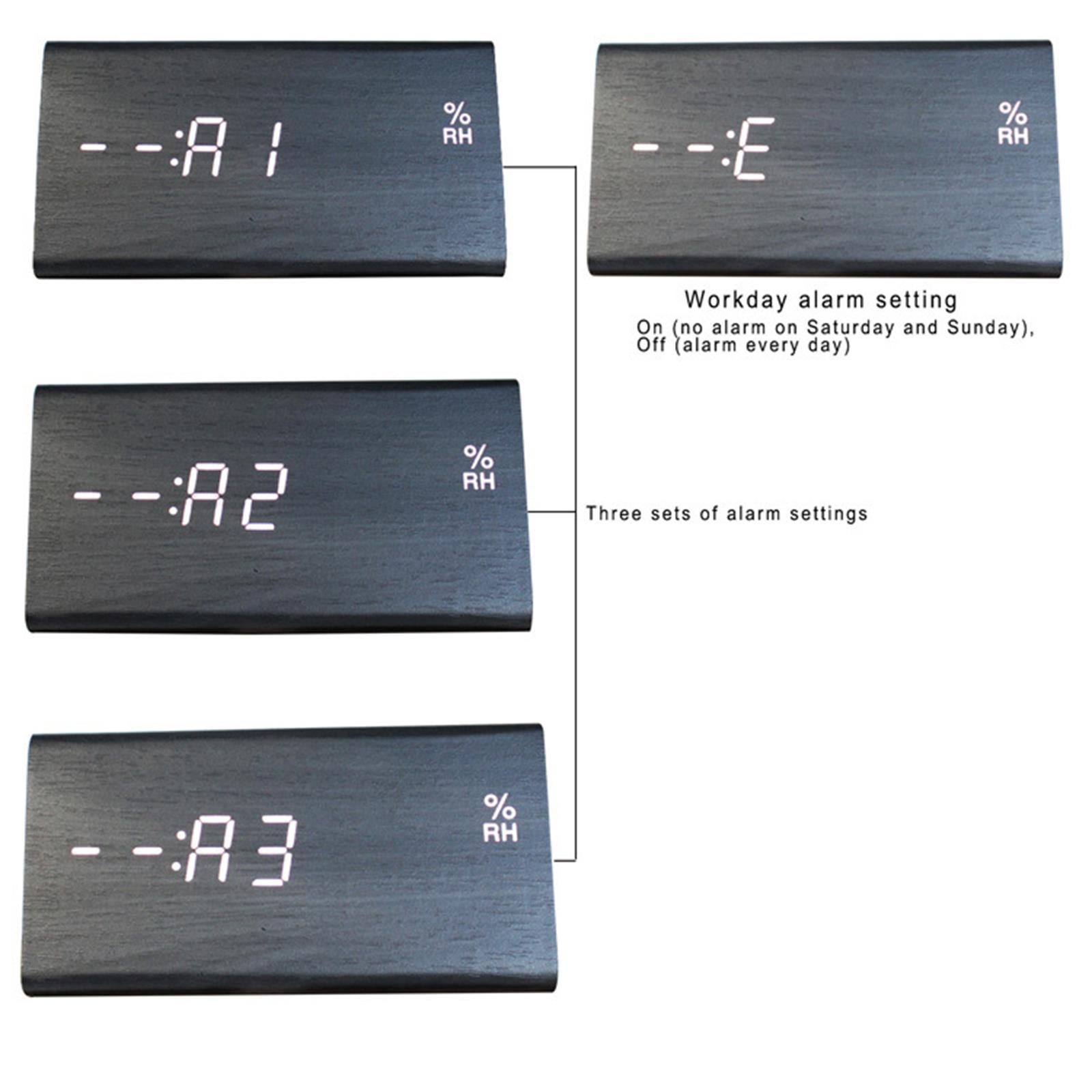 Digital Alarm Clock Wooden Black Humidity 3 Level Brightness Bedroom Bedside Wooden Alarm Clock Electric Clocks White Desk