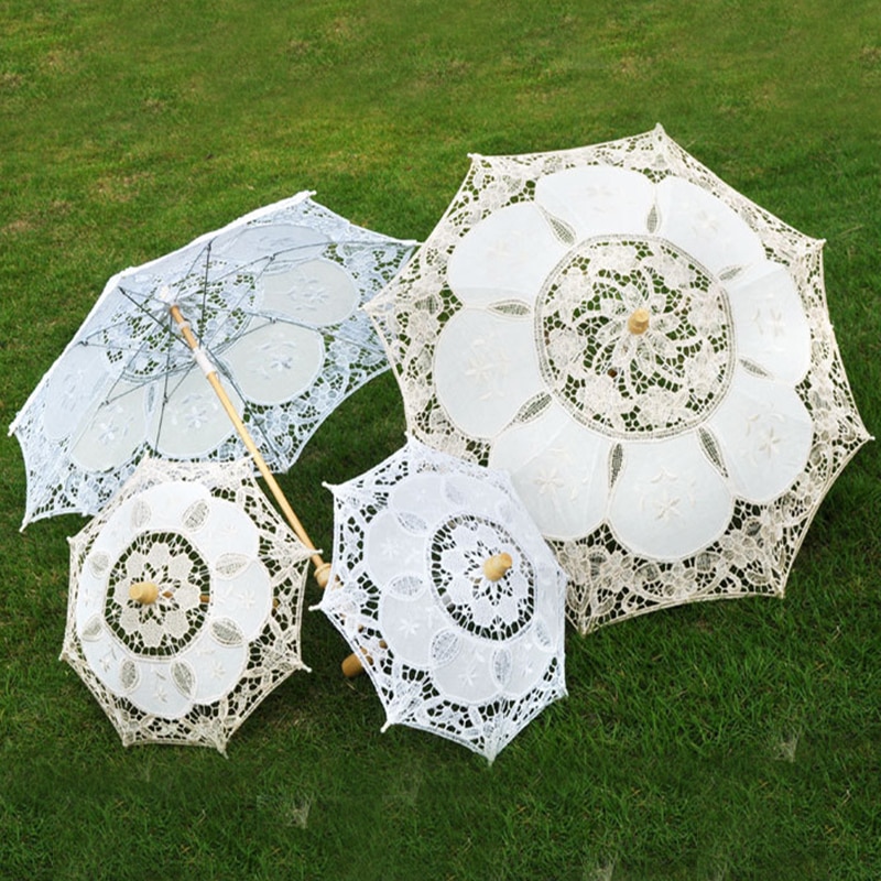 Barn størrelse broderi blonder parasoll paraply bryllup dekorasjon foto rekvisita blomsterpike paraply bomull blonder barn parasoller