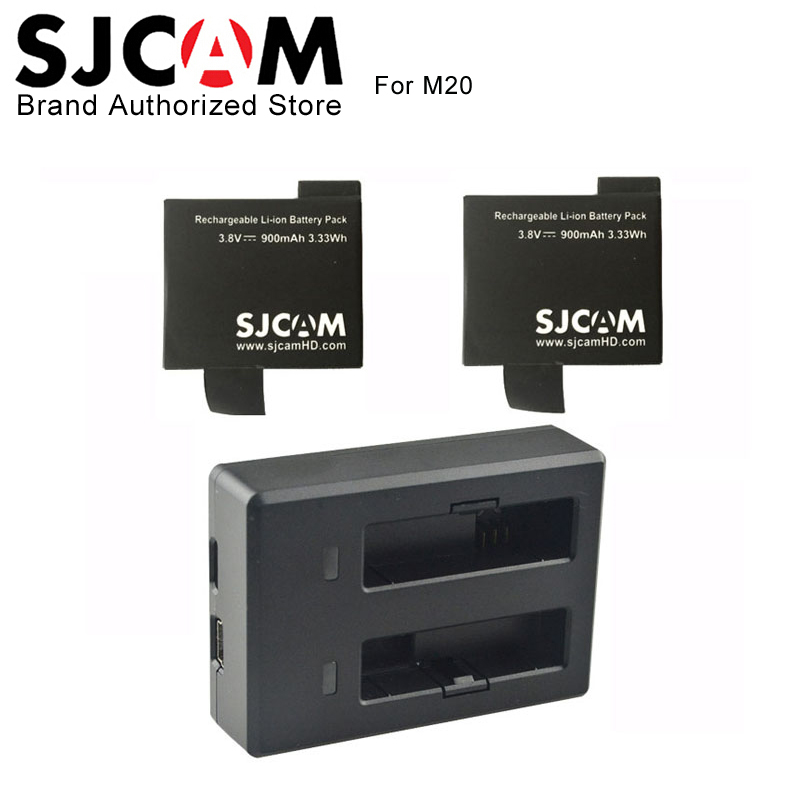 Originele SJCAM M20 2 stks Oplaadbare Li-Ion Batterijen + Dual battery Charger Voor SJ CAM M20 Sport Actie Camera Accessoires