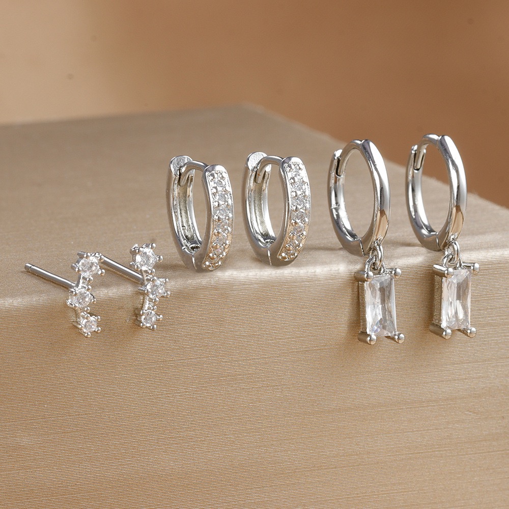 3 Pairs Exquisite Zircon Little Huggies Hoop Earrings Set for Women Stainless Steel Unique Cartilage Earring Piercing Jewelry: Antique Copper Plated
