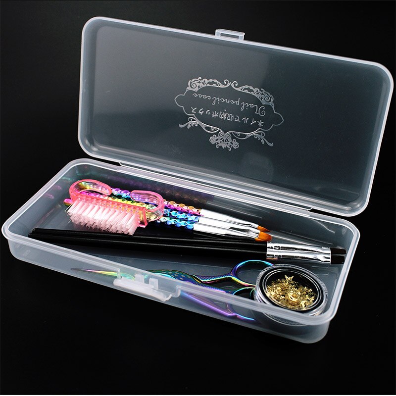Transparent Plastic Storage Box Empty Rectangle Holder For Nail Art Tools Nail Files Brushes Scissor Pusher Place Container