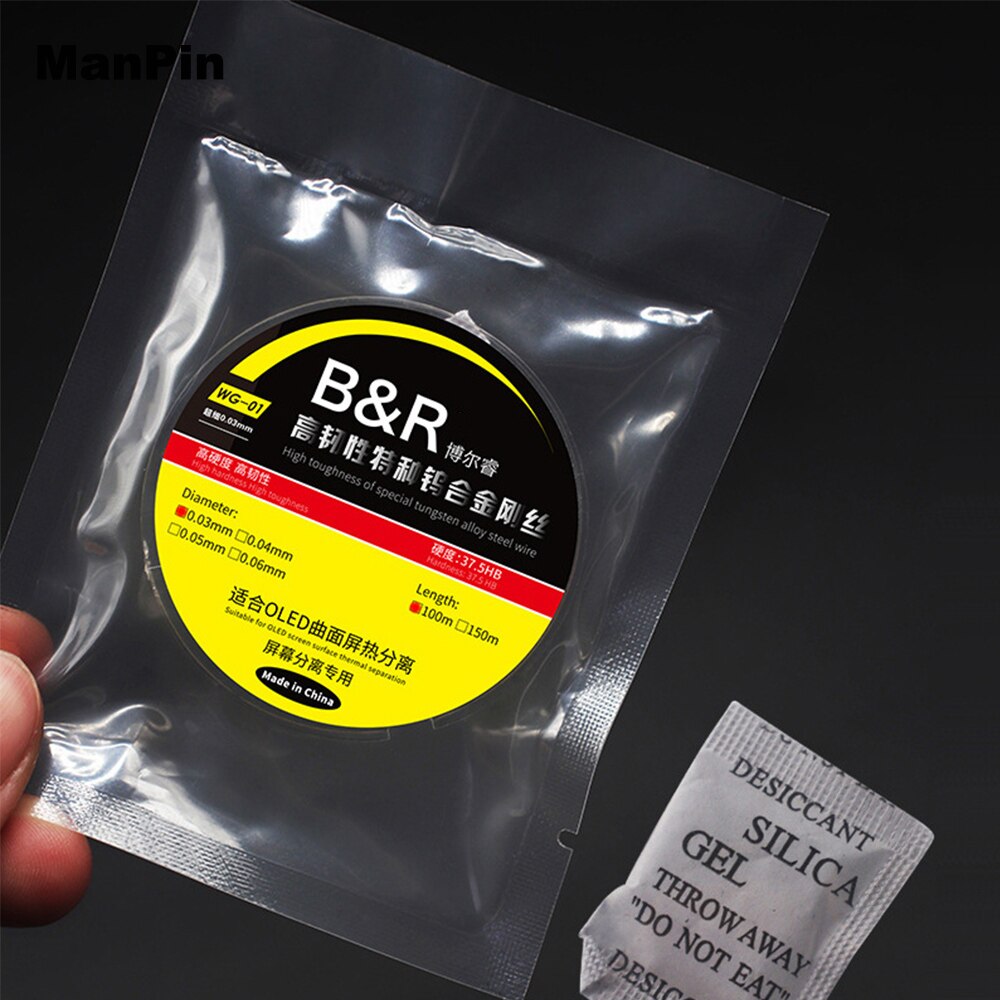 B & r 500m 0.04 0.05 0.06 0.08 0.1mm ultrahårdhedsskæretråd til lcd-skærm ydre glasreparationsskærmseparatormaskine