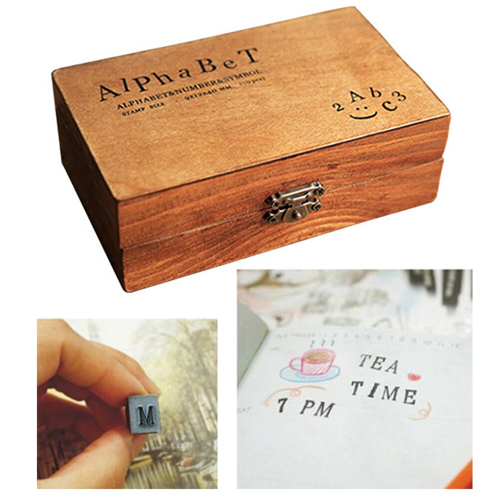 Regular Script 70Pcs Vintage Alphabet Number Symbol DIY Wooden 70pcs Develop intelligence