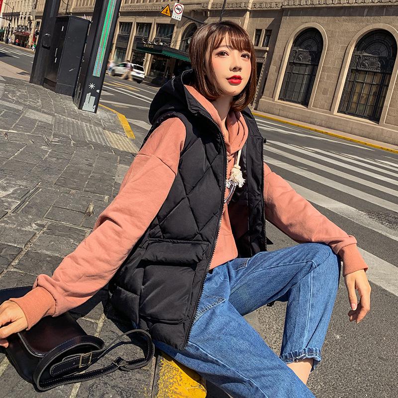 Vest kvinder afslappet ærmeløs blazer hættejakke chalecos para mujer efterår vinter kvindelig koreansk streetwear vest overtøj: Sort / M