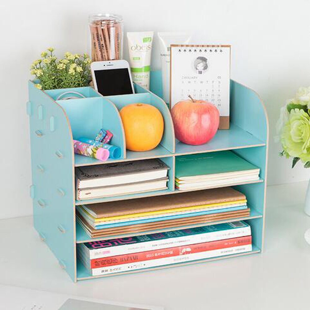 XRHYY Desktop Wooden Storage Box Office Supplies Finishing Storage Box Office File Rack Multi-Layer File Shelf A4 Data Bookshelf