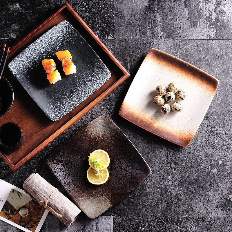 Fancity Creatieve Japanse Stijl Keramische Plaat En Wind Cuisine Vierkante Plaat Thuis Sushi Plaat Diner Plaat Retro Dessertbord