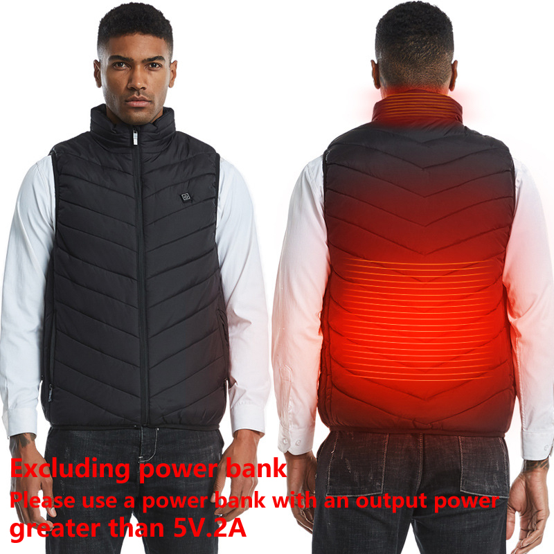Chaleco calefactable de 17/13 lugares para hombre y mujer, chaqueta con calefacción por Usb, ropa térmica, chaleco de caza, chaqueta calefactora de invierno, BlackS-6XL