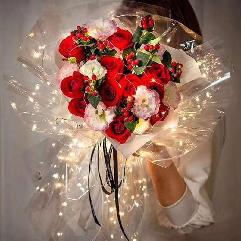 WaterProof Luminous Paper Transparent Fantasy Flower Wrapping LEDLight Glowing Florist Bouquet Package Wedding Party Supplies