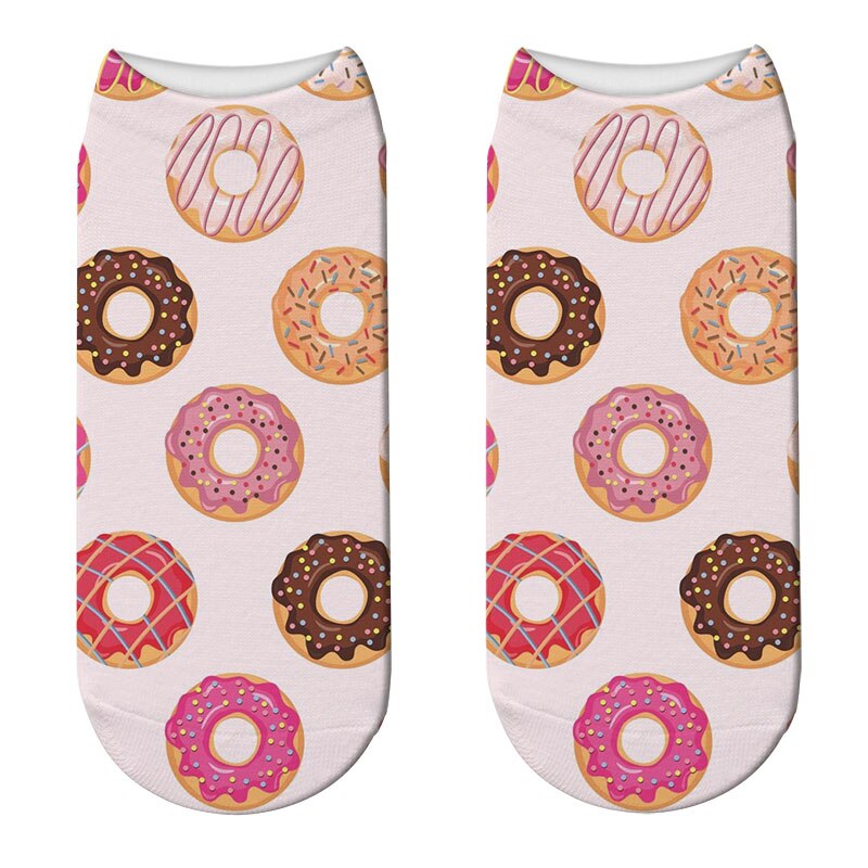 Japanese Women Cute Fruit Food Dessert 3D Print Socks Funny Donut Doughnut Short Socks Cute Happy Funny Cotton Socks Calcetines: 10