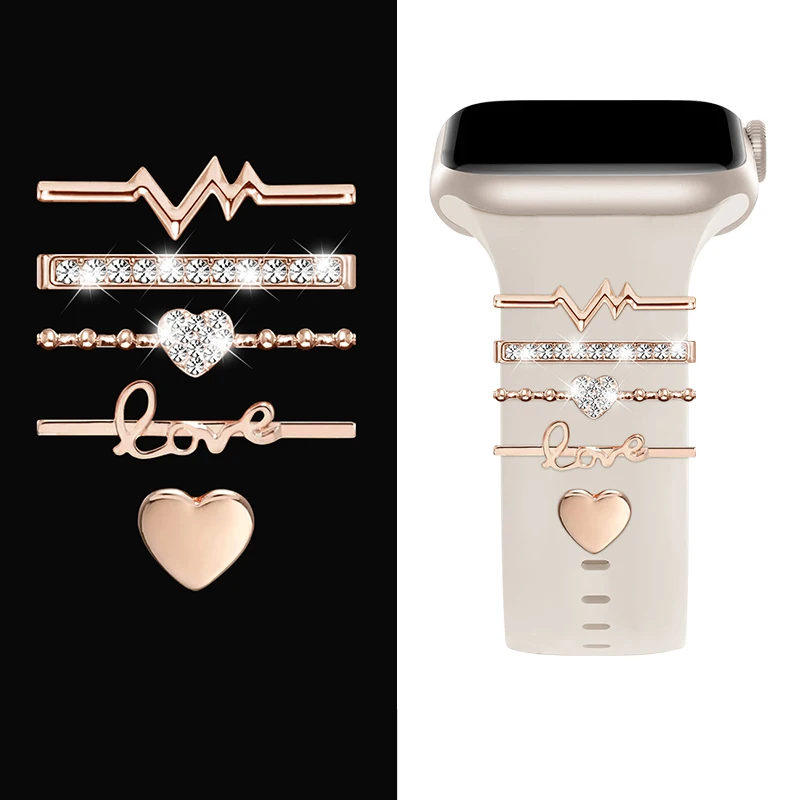 Anillo decorativo de correa de para Apple Watch, adorno de diamante, decoración de pulsera, dijes de Metal, accesorios de correa de silicona: Blue White