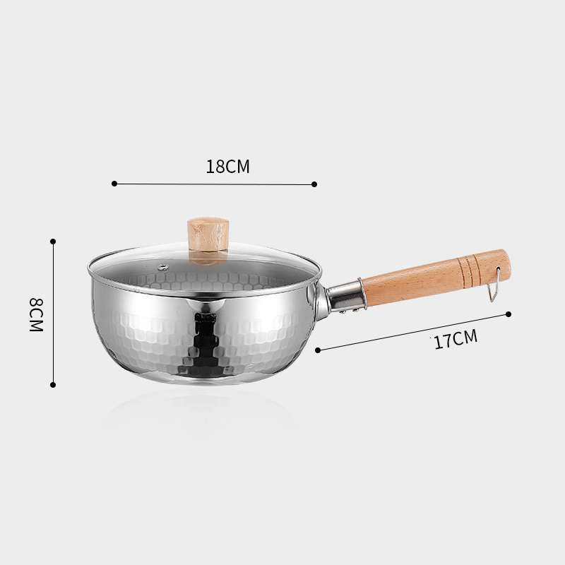 Padella in acciaio inossidabile Padella da neve giapponese Manico in legno Coperchio Pentole per stufato Frittura Wok Pentola per latte Utensili da cucina Pentole pratiche: Grigio chiaro
