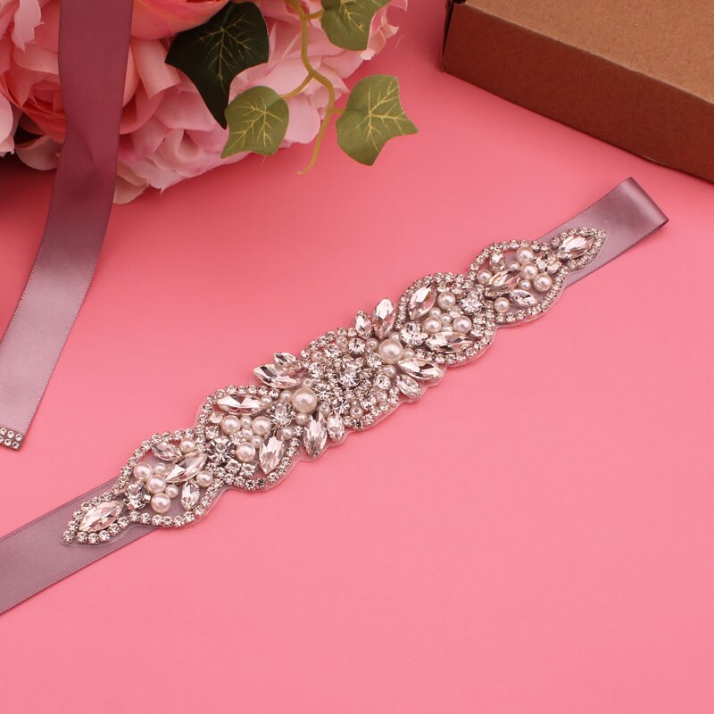 Luxe Bruiloft Riemen Bruids Kralen Riem Strass Sash Trouwjurk Accessoires Zilveren Diamant Bruidsmeisje Riemen: dark purple