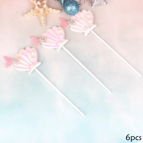 1Pack Mermaid Tail Zeester Shell Cake Toppers Cake Wrappers Voor Meisje Verjaardagsfeestje Taart Decoratie Kids Mermaid Party decor: 6PCS Type F White